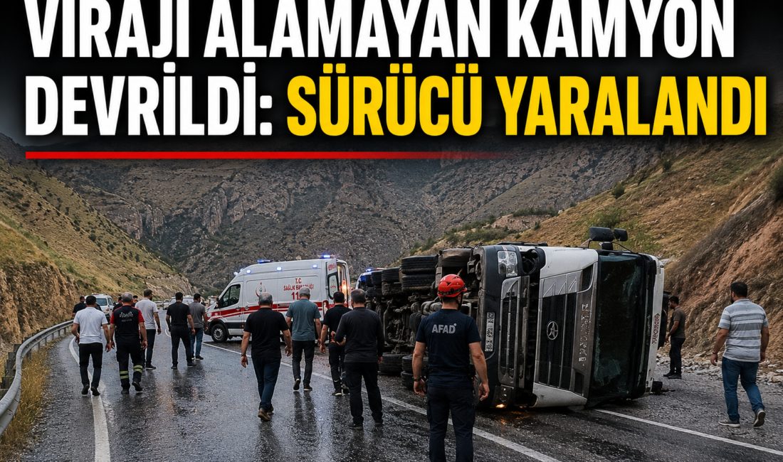 Siirt-Eruh kara yolunda meydana gelen trafik kazasında devrilen kamyonun sürücüsü