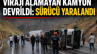 Siirt-Eruh kara yolunda meydana gelen trafik kazasında devrilen kamyonun sürücüsü
