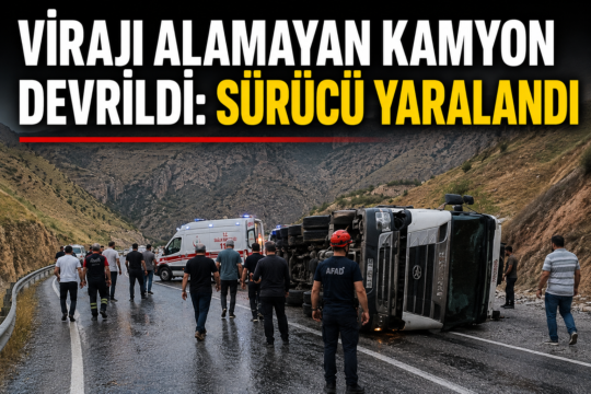 Siirt-Eruh kara yolunda meydana gelen trafik kazasında devrilen kamyonun sürücüsü