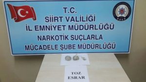 Siirt İl Emniyet Müdürlüğü, Narkotik Suçlarla Mücadele Şube Müdürlüğü ekiplerince,