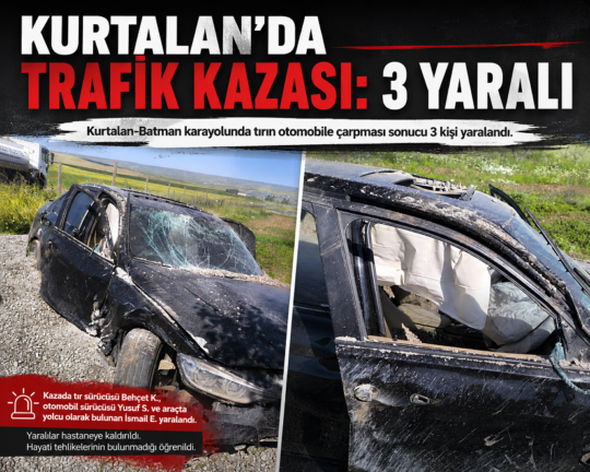 Siirt'in Kurtalan ilçesinde meydana gelen trafik kazasında 3 kişi yaralandı.