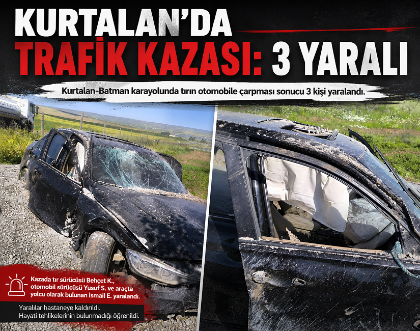 Siirt'in Kurtalan ilçesinde meydana gelen trafik kazasında 3 kişi yaralandı.
