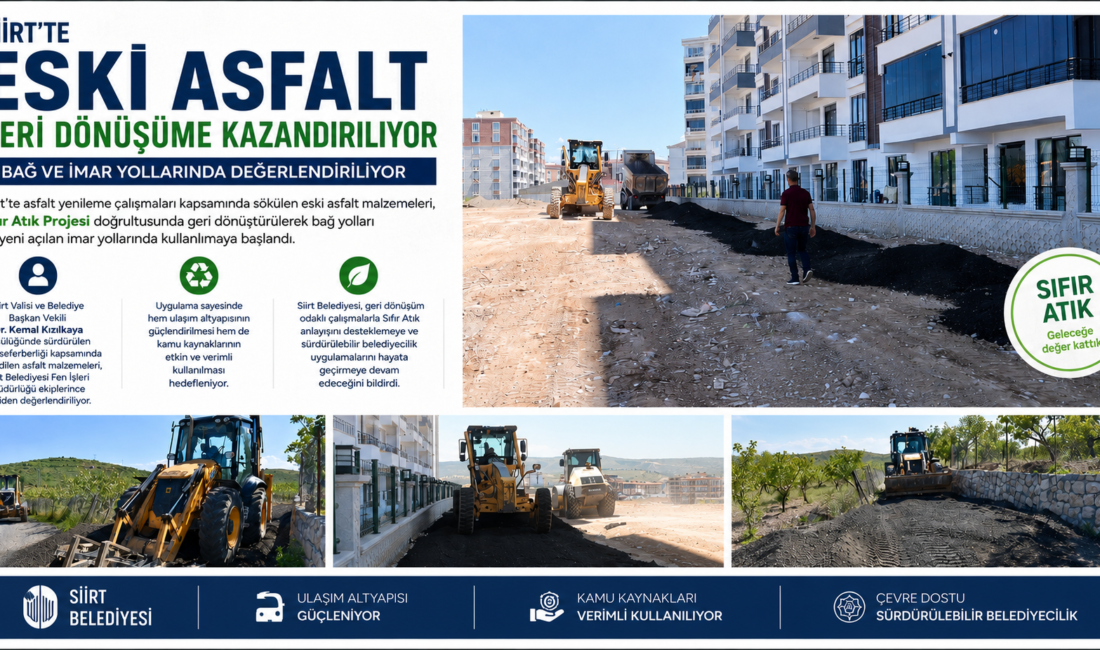 Siirt'te asfalt yenileme çalışmaları sırasında sökülen eski asfalt malzemeleri, geri