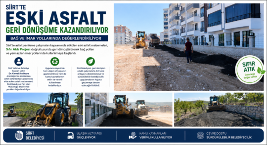 Siirt'te asfalt yenileme çalışmaları sırasında sökülen eski asfalt malzemeleri, geri