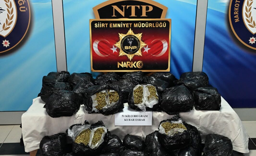 Siirt’in Baykan ilçesinde polis ekiplerince düzenlenen operasyonda 51 kilo 800