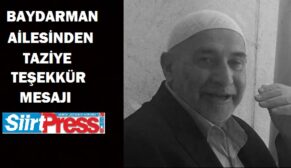 BAYDARMAN AİLESİNDEN TAZİYE TEŞEKKÜR MESAJI