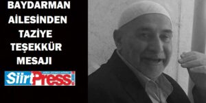 BAYDARMAN AİLESİNDEN TAZİYE TEŞEKKÜR MESAJI