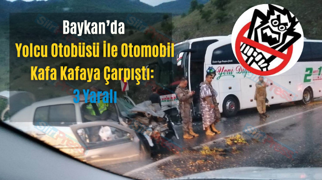 Baykan’da Yolcu Otobüsü İle Otomobil Kafa Kafaya Çarpıştı:  3 Yaralı