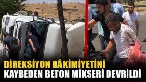 Siirt-Kurtalan karayolu Kezer köprüsü mevkiinde direksiyon hâkimiyetini kaybeden beton mikseri