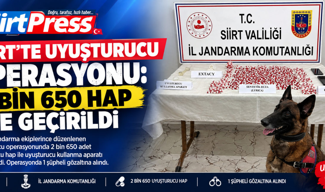 Siirt’te jandarma ekiplerince düzenlenen uyuşturucu operasyonunda 2 bin 650 adet