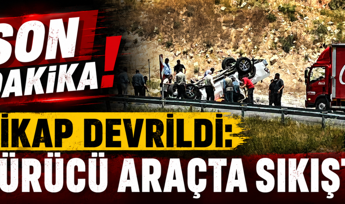 Siirt'te meydana gelen trafik kazasında bir pikap devrildi, sürücü araç