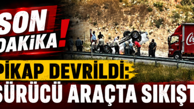 Siirt'te meydana gelen trafik kazasında bir pikap devrildi, sürücü araç