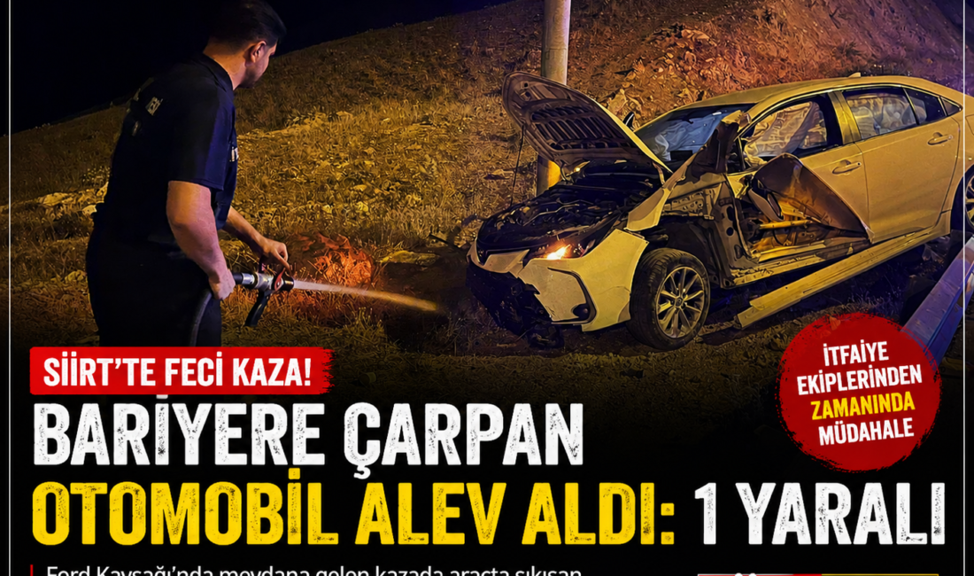 Siirt'te sabaha karşı meydana gelen trafik kazasında bariyerlere çarpan otomobil