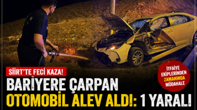 Siirt'te sabaha karşı meydana gelen trafik kazasında bariyerlere çarpan otomobil