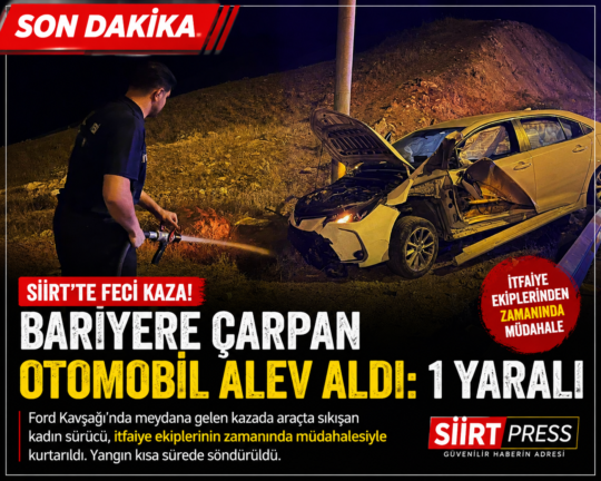 Siirt'te sabaha karşı meydana gelen trafik kazasında bariyerlere çarpan otomobil
