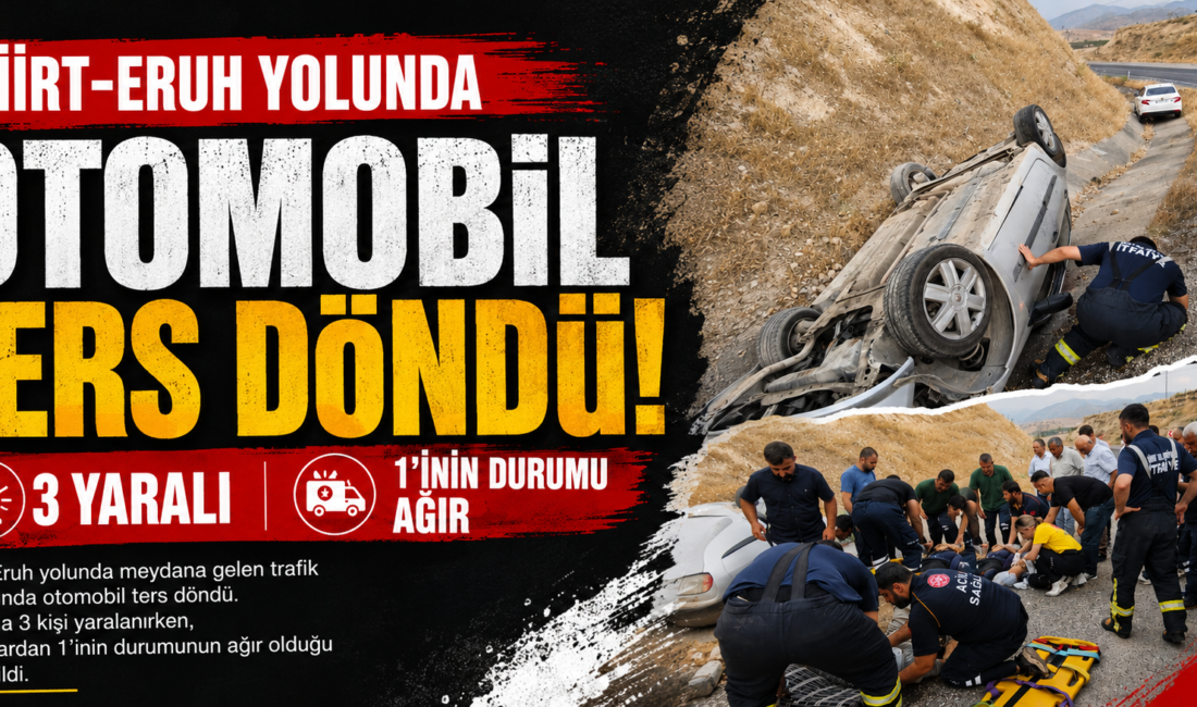 Siirt'te meydana gelen trafik kazasında kontrolden çıkan otomobilin ters dönmesi