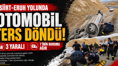 Siirt'te meydana gelen trafik kazasında kontrolden çıkan otomobilin ters dönmesi