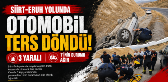 Siirt'te meydana gelen trafik kazasında kontrolden çıkan otomobilin ters dönmesi