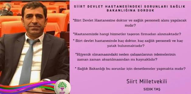 SİİRT DEVLET HASTANESİ İLE İLGİLİ TBMM’YE SORU ÖNERGESİ