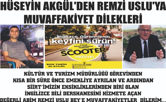 HÜSEYİN AKGÜL’DEN REMZİ USLU’YA MUVAFFAKİYETLER DİLEĞİ