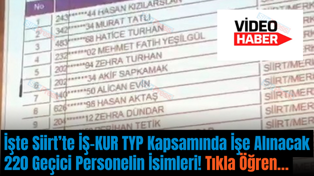 İşte Siirt’te İŞ-KUR TYP Kapsamında İşe Alınacak 220 Geçici Personelin İsimleri! Tıkla Öğren…