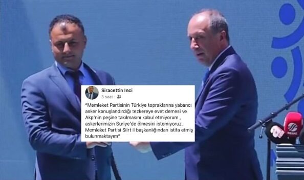 Memleket Partisi Siirt İl Başkanı Siracettin İnci, partisine tepki göstererek,