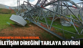 PERVARİ’DE ETKİLİ OLAN RÜZGAR, İLETİŞİM DİREĞİNİ TARLAYA DEVİRDİ