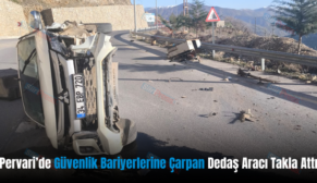 Pervari’de Güvenlik Bariyerlerine Çarpan Dedaş Aracı Takla Attı
