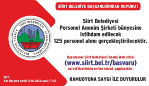 SİİRT BELEDİYESİ 125 KADROLU İŞÇİ ALIYOR