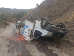 Siirt’in Şirvan ilçesinde “Nar” hasadı yapan köylülerin içinde bulunduğu araç