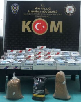 Siirt İl Emniyet Müdürlüğü ekiplerince, bir iş yerinde yapılan aramada kıyılmış tütün ile