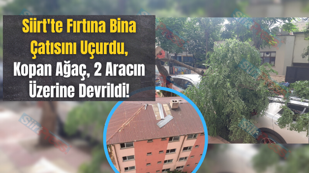 Siirt’te Fırtına Bina Çatısını Uçurdu, Kopan Ağaç, 2 Aracın Üzerine Devrildi!