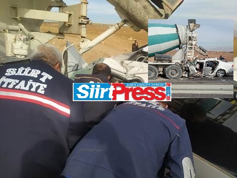 SİİRT’TE LÜKS OTOMOBİL BETON MİKSERİNE ÇARPTI: 1’İ AĞIR 2 YARALI