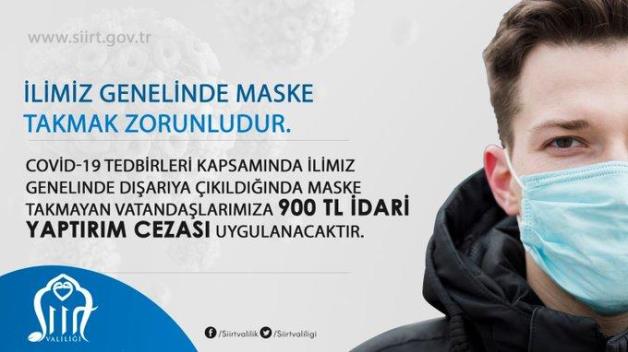 SİİRT’TE MASKE TAKMAYANA 900 TL CEZA!..