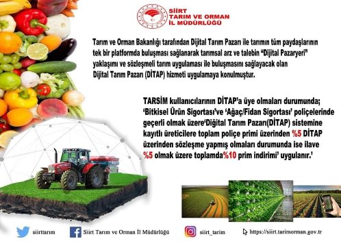 SİİRT’TE DİJİTAL TARIM PAZARI KULLANICILARINA % 5 İNDİRİM