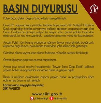 Siirt Valiliği, Siirt’te bazı sosyal medya hesaplarında “Siirt’te Polise Bıçak